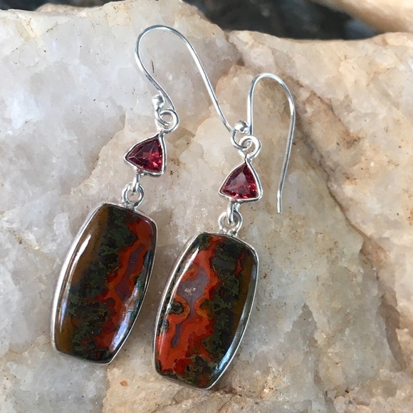 MOROCCAN AGATE & GARNET sterling silver earrings - Picture 2 of 7